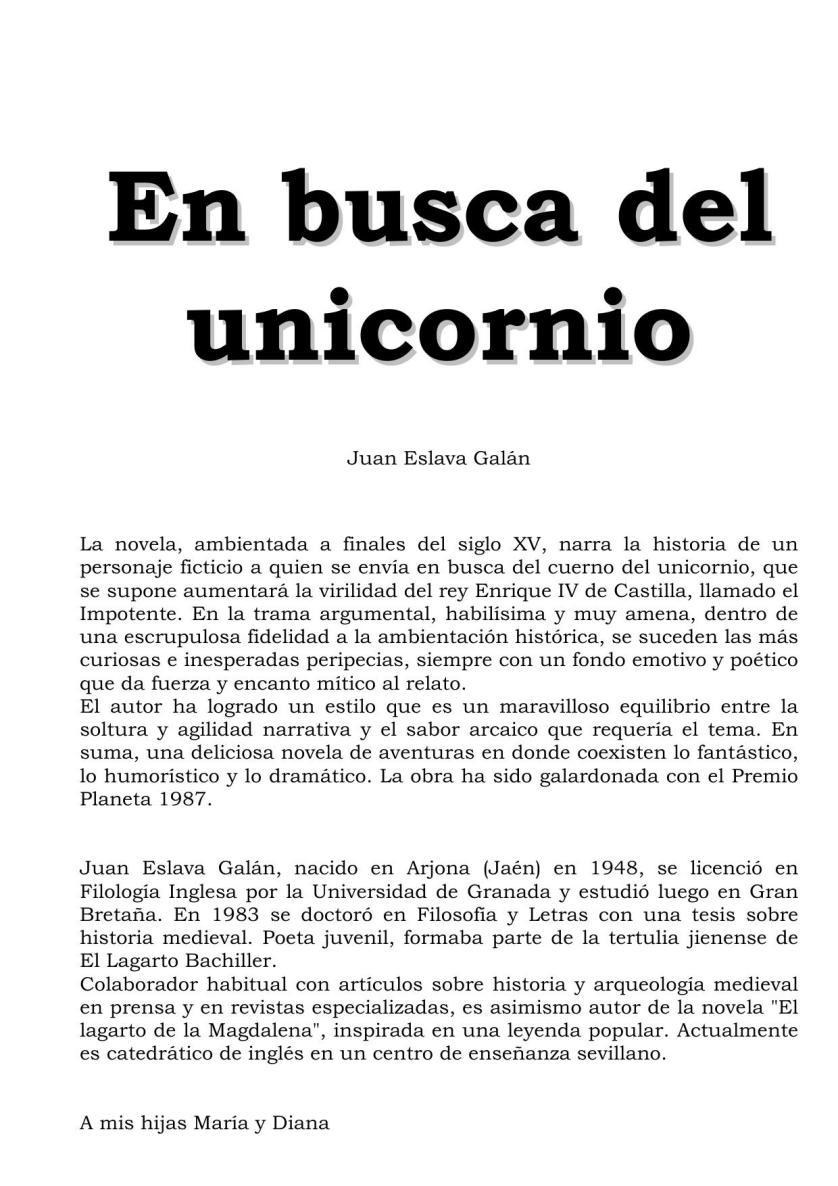 Portada de En busca del unicornio